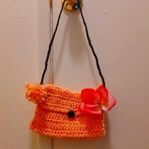 Handmade Pink Crochet Bag with Pink Flower